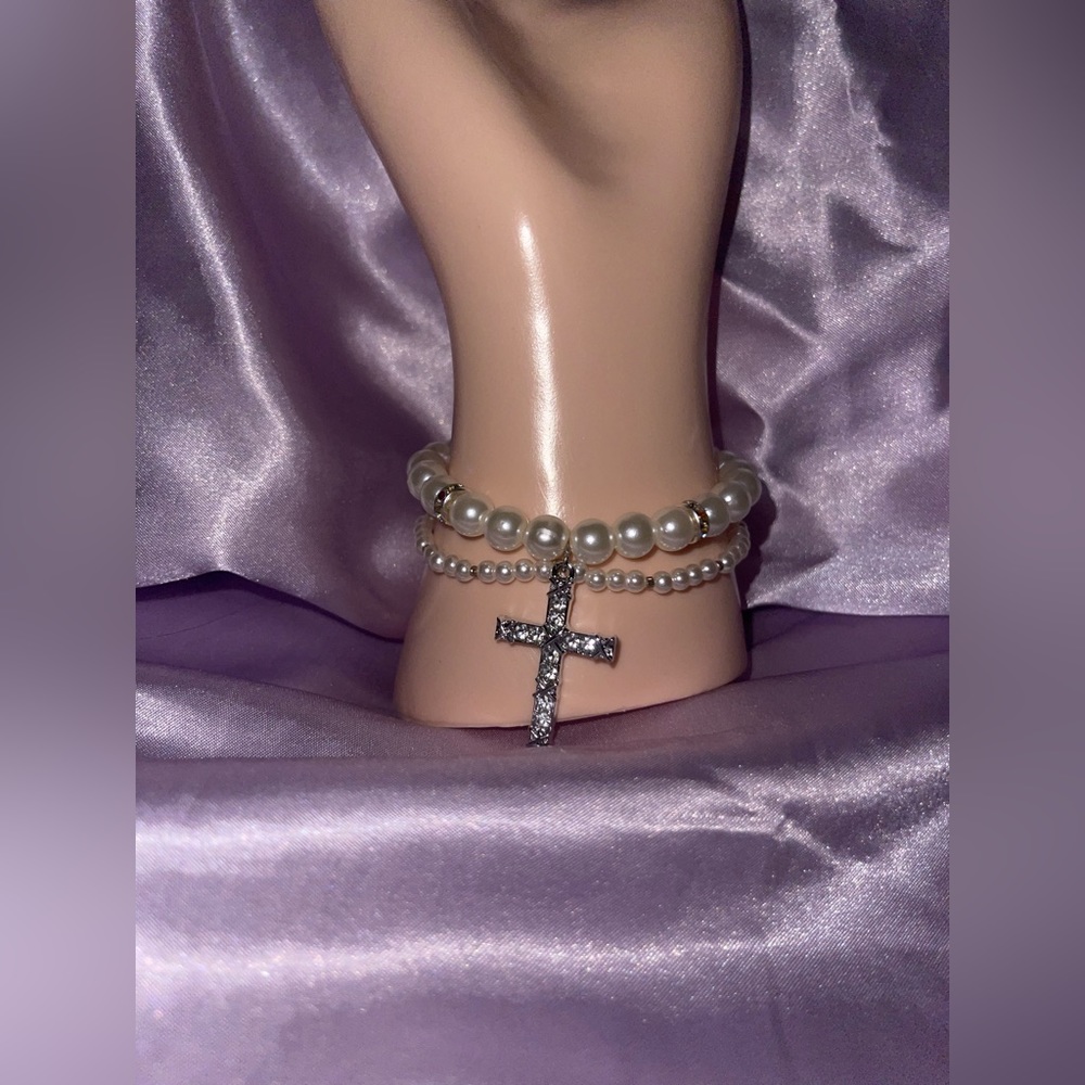 Pearl and cross Charm bracelet